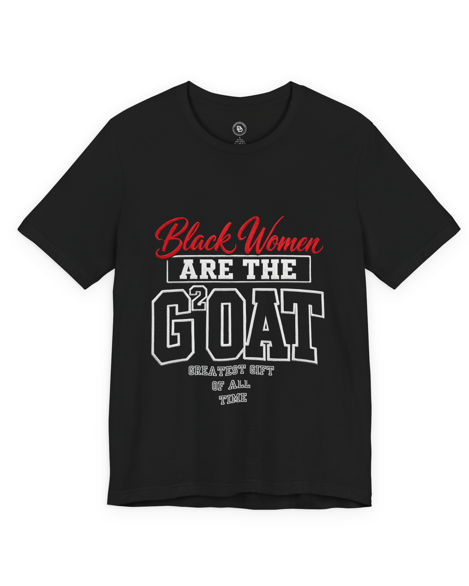 Black unisex GOAT faith-forward t-shirt by Dorothy Dean Designs